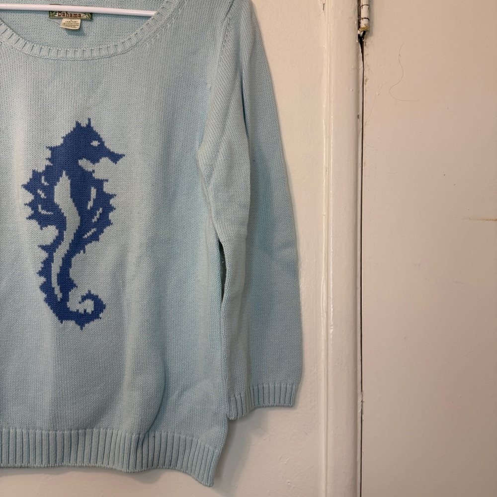 Vintage Tommy Bahama Seahorse Sweater Blue Cotton Cashmere Blend Size L 12/14 - Picture 3 of 5